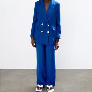 Zara Blue Wide Leg High-Waisted Trousers